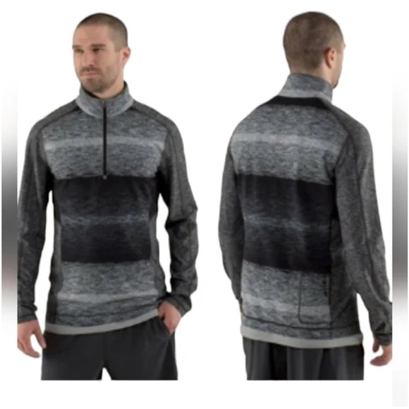 Lululemon Universal Stripe Black Soot Light White Core 1/2 Zip Pullover Mens M - Picture 1 of 6